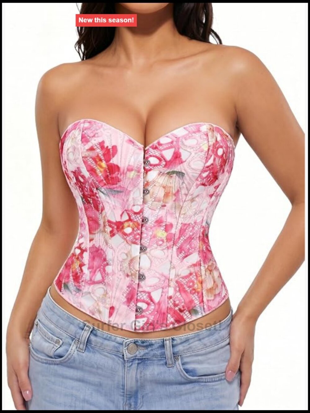 Women's Corset Top Boned Bustier Lace-up Waist Cincher Textured Overbust
